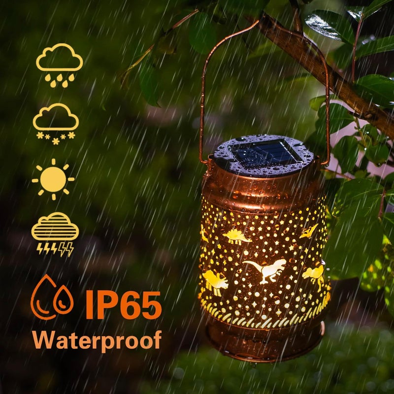 EZTZEN Dinosaur Solar Lanterns Outdoor Waterproof Hanging Solar Lights Dinosaur Gifts for Women Men Metal Decorative LED Dinosaur Lanterns for Garden Decor,Yard,Patio,Lawn,Tabletop,Pathway,Landscape - Image 5